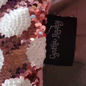 Cynthia Rowley sequined mermaid blanket in pink/rose gold.  Very thick material